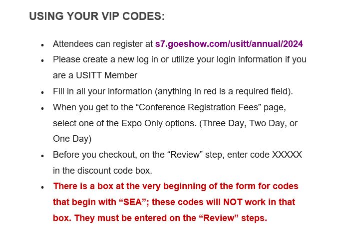 Instructions for redeeming VIP exhibition codes
